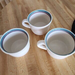 3 Pfaltzgraff Juniper Cups Green and Mauve Bands